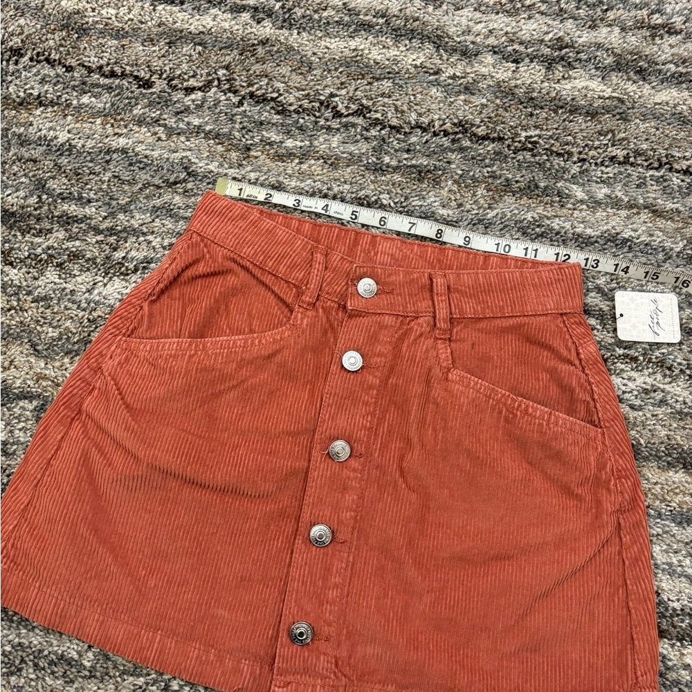 Free People Rust Corduroy Button-Front Mini Skirt - Picture 6 of 14